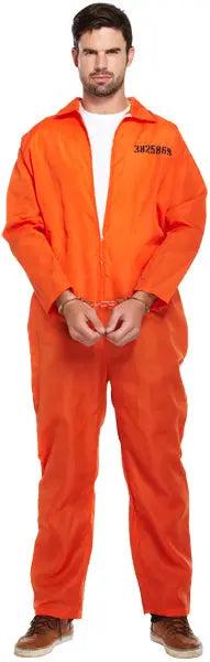 Erwachsene Gef&auml;ngnis-Overall Orange mit Metall-Handschellen, Einheitsgr&ouml;&szlig;e