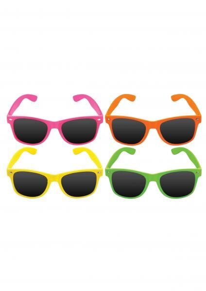 Adult Sunglasses Neon Frame With Dark Lenses, Set of 4 Different Colors