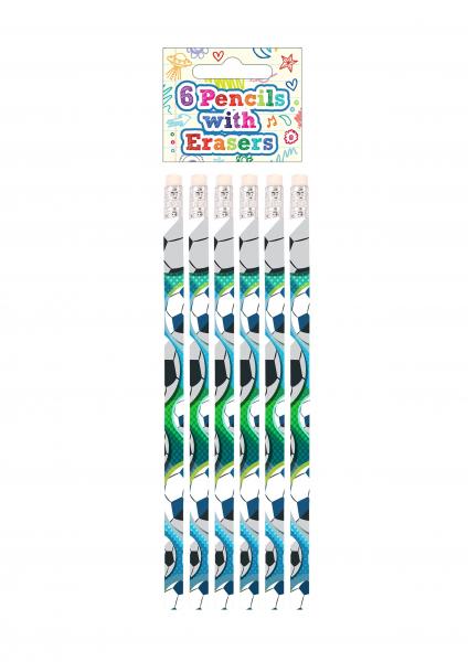 Fu&szlig;ball-Bleistift mit Radiergummi, volle Gr&ouml;&szlig;e, 6-teiliges Set