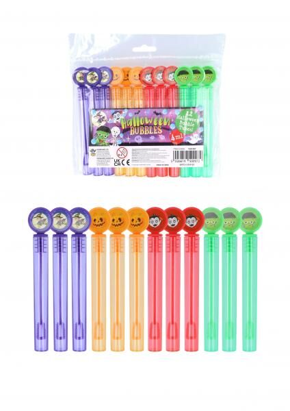Halloween Seifenblasenr&ouml;hren, 4Ml, 10,5Cm, 4 Farben