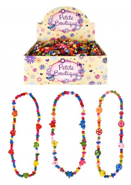 Halskette aus Holzperlen, 40 cm, 3 verschiedene Mehrfarben &ndash; stilvoller Modeschmuck