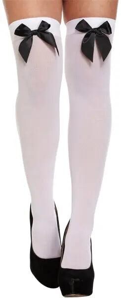 Halterlose Str&uuml;mpfe Wei&szlig; mit schwarzer Schleife &ndash; Sexy halterlose Nylonstr&uuml;mpfe