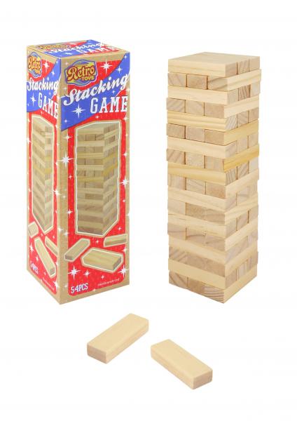 Holz-Stapelspiel, 54 Teile, 18x5,1x5,1 cm, Klassisches Geschicklichkeitsspiel f&uuml;r Familien