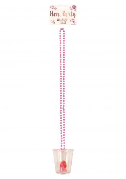 Junggesellenabschied-Schnapsglas &bdquo;Willy&ldquo; mit 90 cm langer Perlenkette
