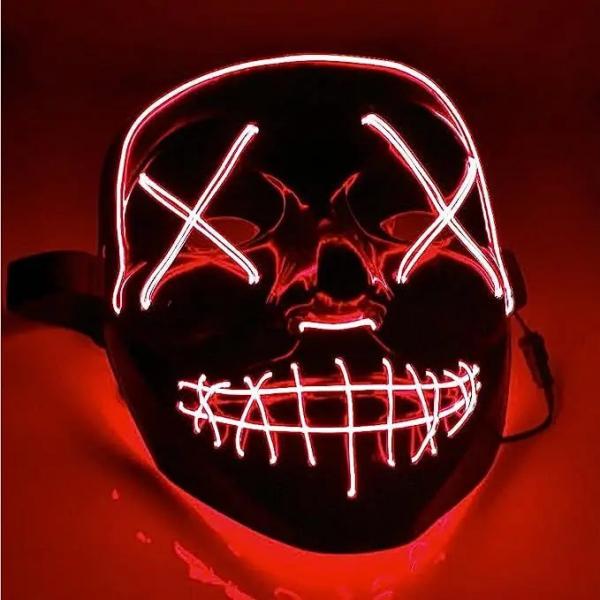 LED Leucht Grusel Maske rot - wie aus Purge steuerbar, f&uuml;r Halloween, Fasching & Karneval als Kost&uuml;m f&uuml;r Herren & Damen (rot)