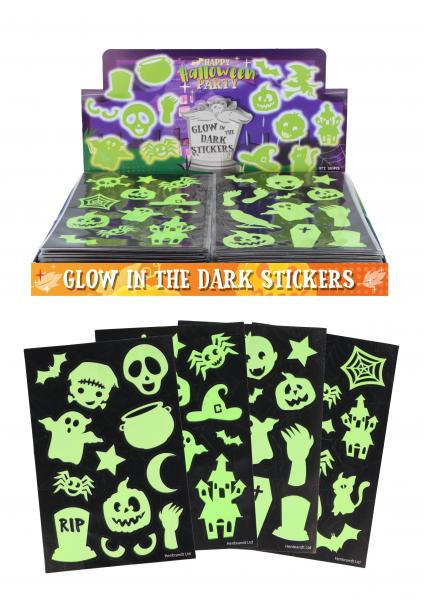 Leuchtende Halloween Sticker, 10x15cm, 12 St&uuml;ck Pro Karte, 4 verschiedene Designs