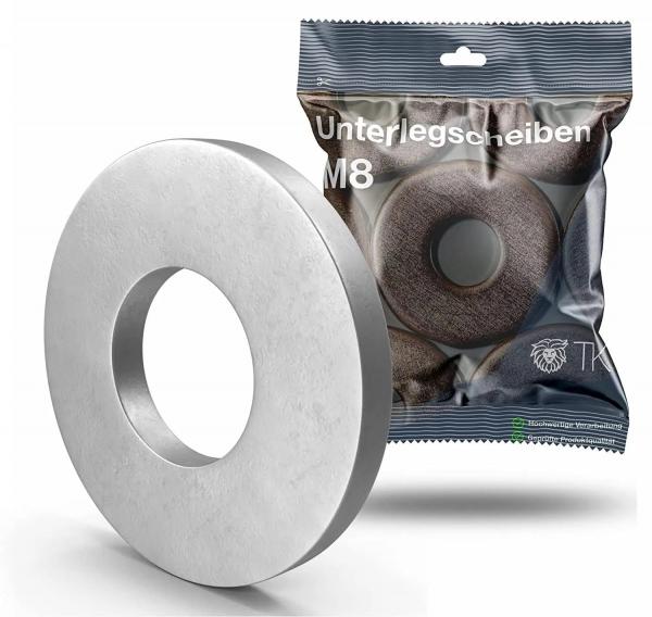 M8 Unterlegscheiben - Edelstahl & Rostfrei - Flache Sicherungsscheiben & Karosseriescheiben f&uuml;r Schrauben & Muttern & Gewinde