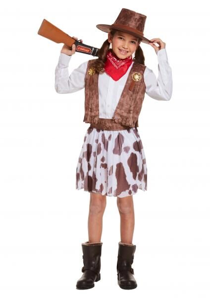 M&auml;dchen-Cowgirl-Kost&uuml;m, mittlere Gr&ouml;&szlig;e f&uuml;r 7&ndash;9 Jahre, Western-Verkleidung