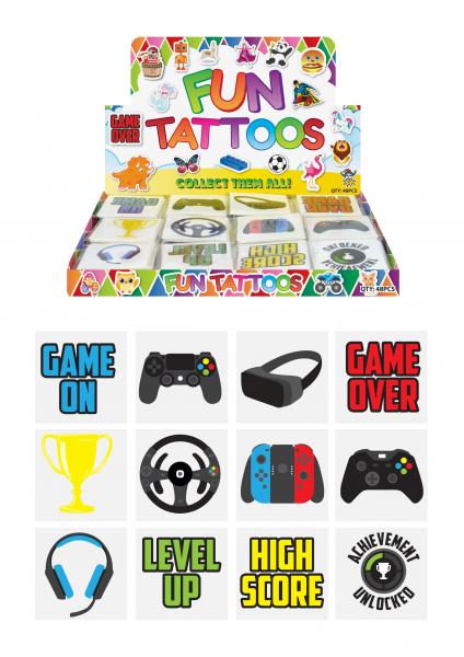 Mini Gamer Tattoos, 4cm, 12 Sorten, Tempor&auml;re Hautsticker f&uuml;r Gaming-Fans