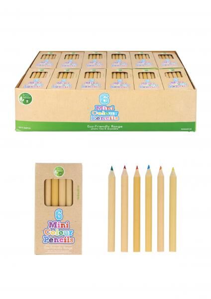 Mini-Holzbleistifte, halbe Gr&ouml;&szlig;e, 6er-Pack, Box mit 6 abwechslungsreichen Farben