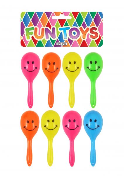 Mini-Maracas mit L&auml;cheln, 7 cm, 5 verschiedene Farben - Musikspielzeug f&uuml;r Kinder