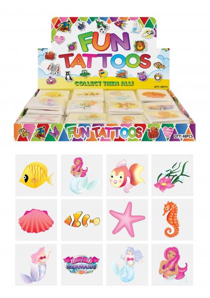 Mini Meerjungfrau-Tattoos, 4 cm, sortiert, 12 St&uuml;ck - Hautfreundliche tempor&auml;re Kinder-Tattoos