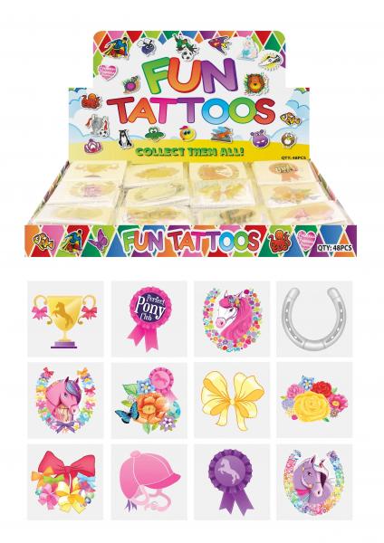 Mini-Pony-Tattoos &ndash; sortiertes 12er-Set, 4 cm &ndash; niedliche tempor&auml;re Tattoos f&uuml;r Kinder