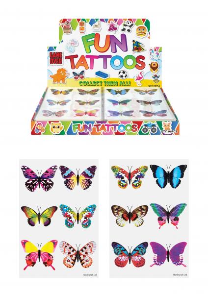 Mini Schmetterling-Tattoos f&uuml;r Kinder - 6 St&uuml;ck 4cm, 2 Sorten