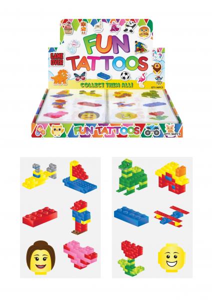 Mini-Tattoos 4cm Brickz-Design, 6 St&uuml;ck Pro Karte, 2 Sorten - Tempor&auml;re Kinder Tattoos