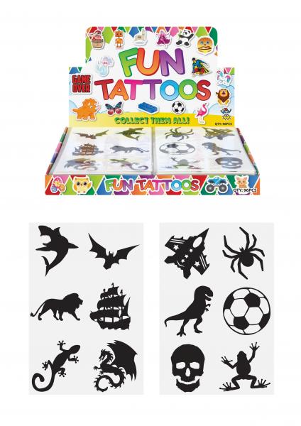 Mini-Tattoos f&uuml;r Jungen, 4 cm, 6 St&uuml;ck Pro Karte, 2 verschiedene Designs, kinderfreundlich & wasserfest