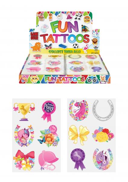 Mini-Tattoos Ponys, 4 cm, 6 St&uuml;ck Pro Karte, 2 Designs - Kindertattoos, Partygeschenke