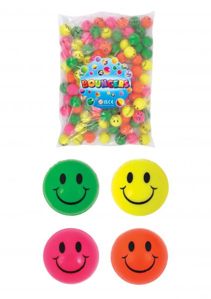Neon Smiley Jet Ball, 3,3 cm, 4er-Set in verschiedenen Farben - Spielzeug f&uuml;r Kinder & Partys