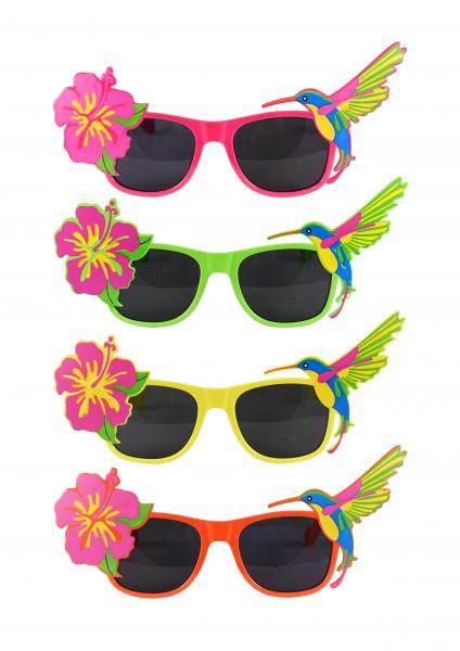 Neon-Sonnenbrille f&uuml;r Erwachsene mit tropischen dunklen Gl&auml;sern &ndash; 4-Farben-Set