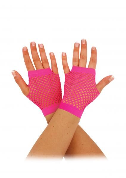 Neonrosa Kurze Fischnetz Handschuhe - Trendiges Party-Accessoire