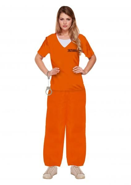 Orange Gef&auml;ngnis-Kost&uuml;m f&uuml;r Damen, Einheitsgr&ouml;&szlig;e: Erwachsene