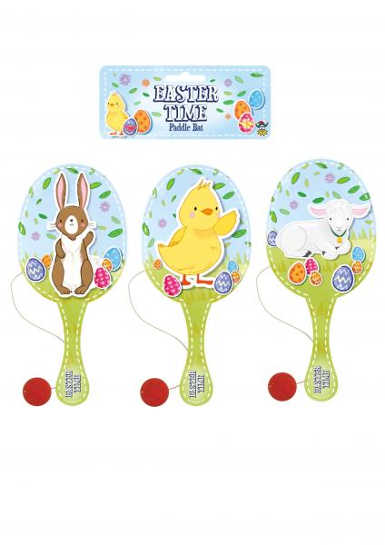 Oster-Paddelschl&auml;ger und Ball aus Holz, 22 cm &ndash; 3 verschiedene Designs, Outdoor-Spiele f&uuml;r Kinder