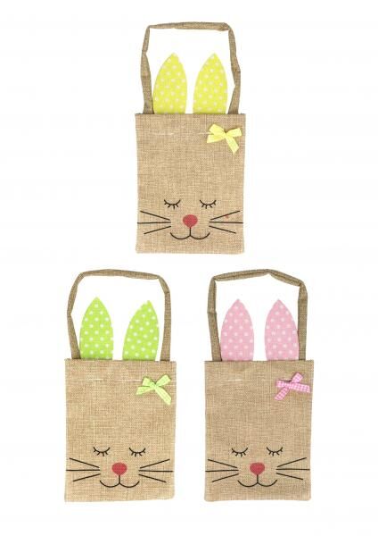 Ostert&uuml;te Hase 18,5 cm x 14 cm &ndash; Sackleinen, 3 verschiedene Farben, Geschenkt&uuml;te f&uuml;r Ostern