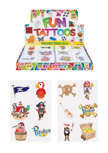 Piraten-Mini-Tattoos, 4 cm, 6 St&uuml;ck pro Karte, 2 Designs &ndash; perfekt f&uuml;r Kindergeburtstage & Spiele