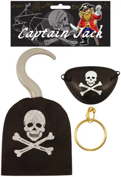 Piratenhaken 19 cm Set mit Augenklappe & Ohring - Komplettes Piratenkost&uuml;m-Zubeh&ouml;r