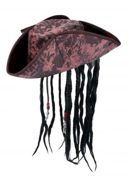 Piratenhut, braun mit Haaren, Deluxe f&uuml;r Erwachsene &ndash; authentisches Verkleidungszubeh&ouml;r f&uuml;r Mottopartys