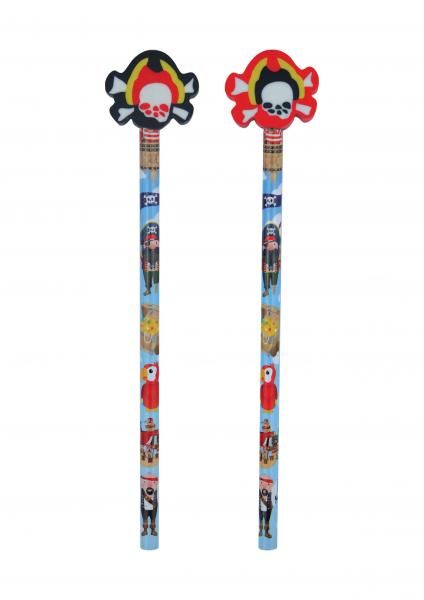 Pirate pencils with eraser, 2 different designs - perfect for school and creative drawing