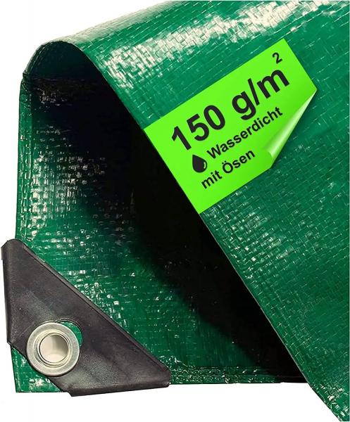 Plane 6x10 Meter wasserdicht - 150 g/m&sup2; gr&uuml;n, Abdeckplane mit &Ouml;sen f&uuml;r Zeltunterlage - Gewebeplane - Zeltplane - Bauplane (6x10m)