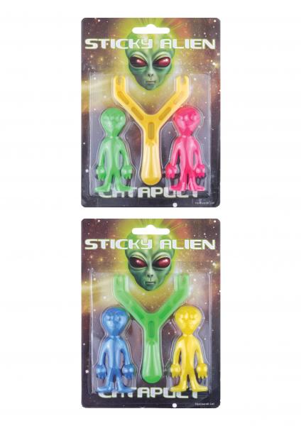 Plastikkatapult mit 2 Aliens, verschiedene Farben - Spa&szlig;spielzeug f&uuml;r Kinder