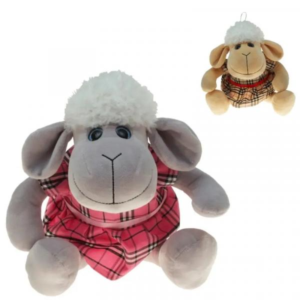 Pl&uuml;schschaf mit kariertem Kleid, 20 cm