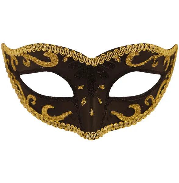 Schwarze Augenmaske mit goldenem Rand, elegantes Accessoire f&uuml;r Maskenb&auml;lle und Partys