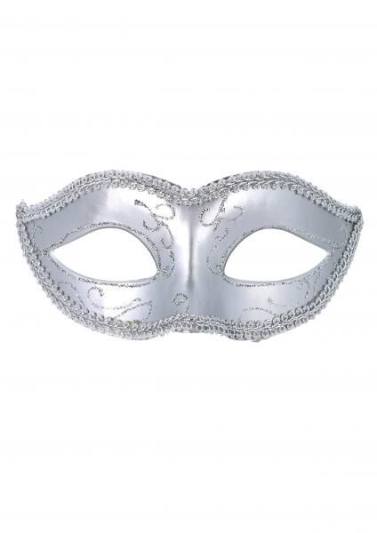 Silberne Augenmaske mit Verzierungen &ndash; elegantes Accessoire f&uuml;r Maskenb&auml;lle