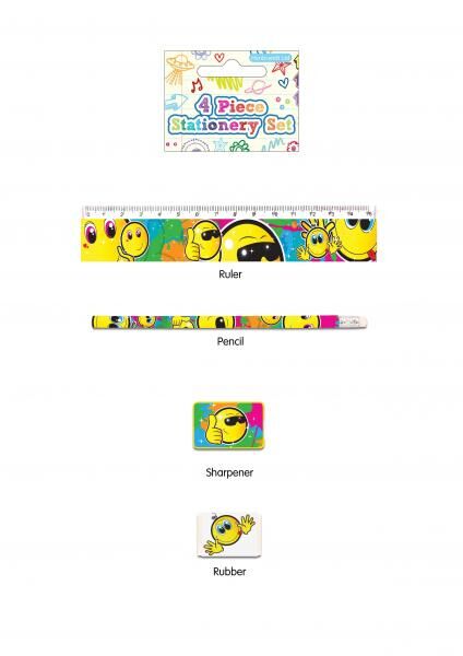 Smiley-Briefpapier-Set, 4-teilig &ndash; Fr&ouml;hliche Schreibwaren f&uuml;r Kinder