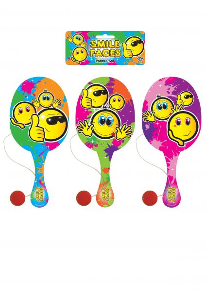 Smiley Paddleball-Schl&auml;ger aus Holz, 22 cm, 3 Varianten &ndash; Kinder-Outdoor-Spielzeug