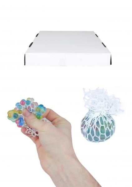 Stressball mit Netz und Perlen, Quetschball 4,5 cm, verschiedene Farben