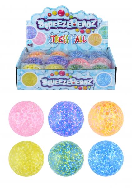 Stressball mit Perlen 7cm, 6 verschiedene Designs - Entspannungsball, Anti-Stress-Spielzeug