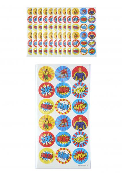 Superhelden-Aufkleber 2,5 cm, 18 St&uuml;ck Pro Blatt - Bunte Sticker f&uuml;r Kinder & Party