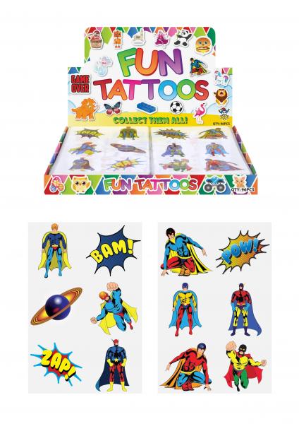 Superhelden Mini Tattoos, 4cm, 6er Set, 2 Designs - Hautfreundliche Kindertattoos