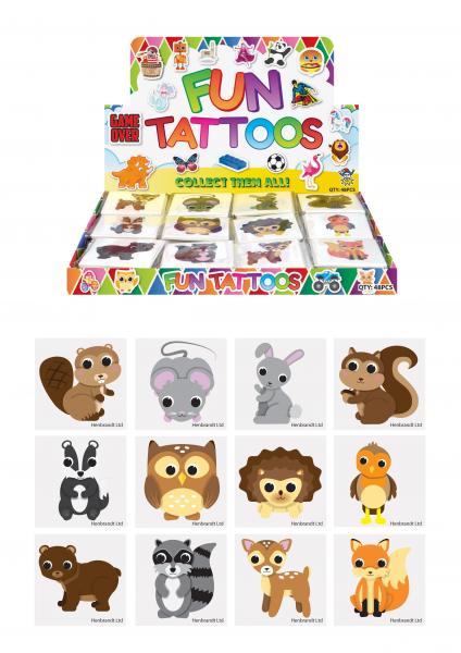 Tempor&auml;re Waldtier-Tattoos, verschiedene Mini-Tattoos, 4 cm, 12er-Pack f&uuml;r Kinder