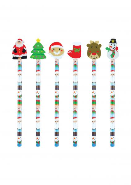 Weihnachtsbleistift-Set mit Radiergummi, 6 verschiedene Designs