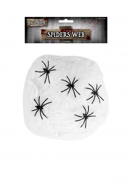 Wei&szlig;es Spinnennetz, 40G, mit 5 Spinnen, Halloween-Dekoration