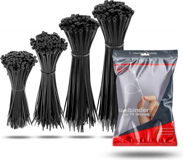 500x Kabelbinder cable ties schwarz Set - kurz & lang - rei&szlig;fest & UV best&auml;ndig - diverse L&auml;ngen - f&uuml;r Handwerk & Haushalt