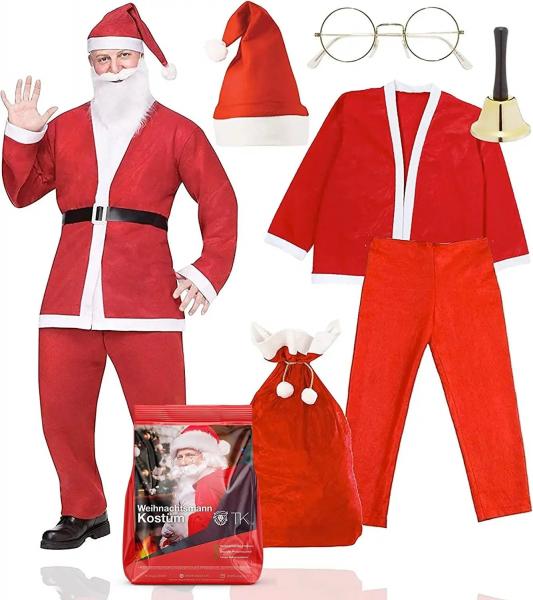 6 in 1 Nikolauskostüm - Weihnachtsmannkostüm - Santa Costume - für Weihnachten - Kostüm für Nikolaus - Weihnachtsmann - Santa Claus - 