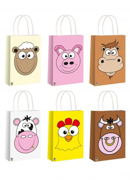 Bauernhof-Tasche mit Griffen, 14x21x7 cm, 6 verschiedene Designs, Kinder Einkaufstasche