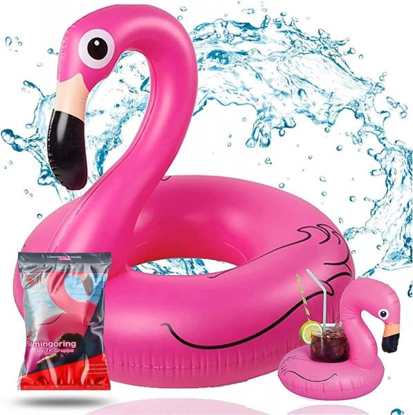 Flamingoring ca. 110 cm Schwimmring Flamingo aufblasbar Pool & Wasser mit Getr&auml;nkehalter f&uuml;r Erwachsene & Kinder