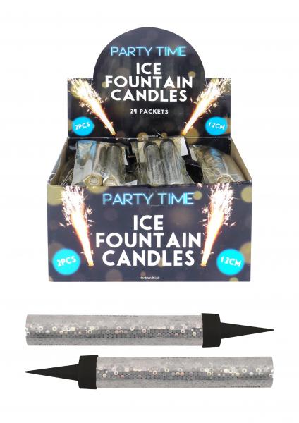 Font&auml;ne Eis Silber, 12cm mit Spie&szlig; &ndash; Funkelndes Tischfeuerwerk f&uuml;r Partys